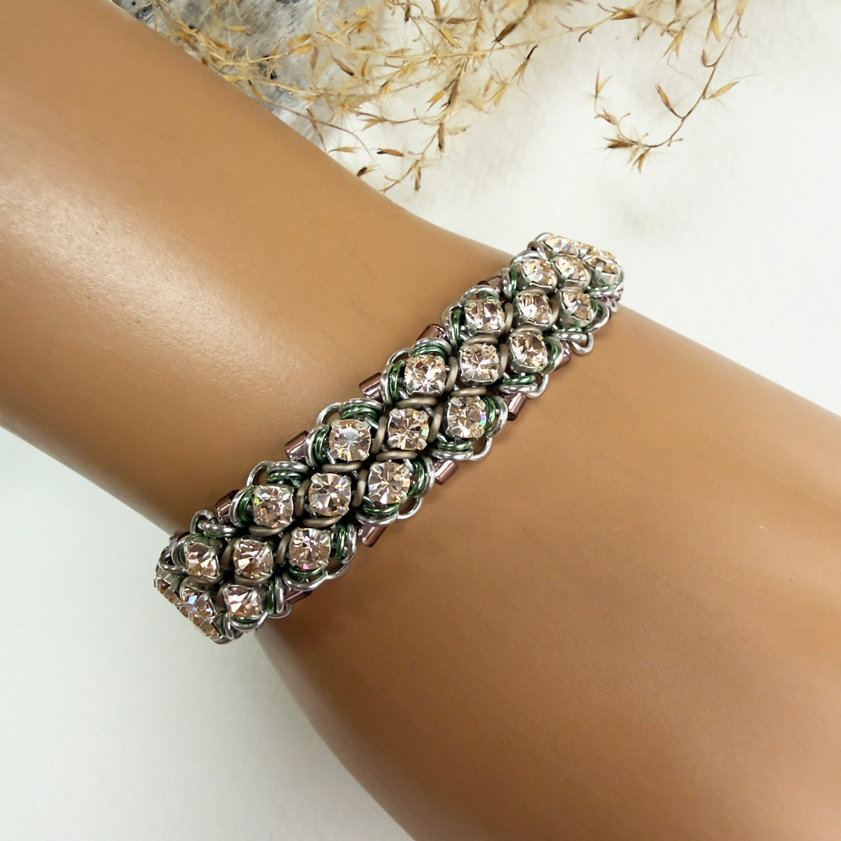 Single Double Delica Rhinestone Bracelet Kit with Video Class - Dried Flora