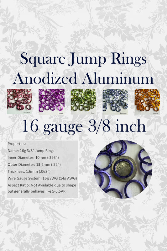 Jump Rings AA SQUARE 16g 3/8" (SWG) ID: 10mm - choose color - package of 50