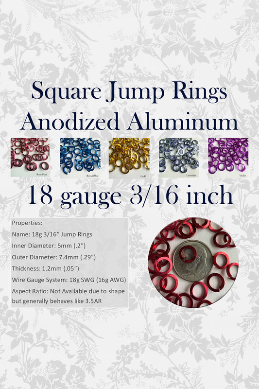 SQUARE Jump Rings 18g 3/16 - choose color & quantity