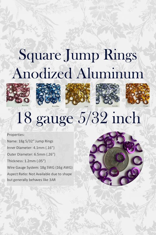 SQUARE Jump Rings 18g 5/32 - choose color & quantity