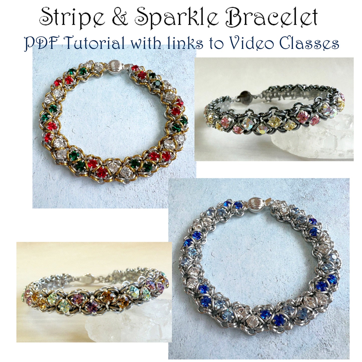 Stripe and Sparkle Preciosa Bracelet PDF Tutorial & Video Classes - No Physical Items