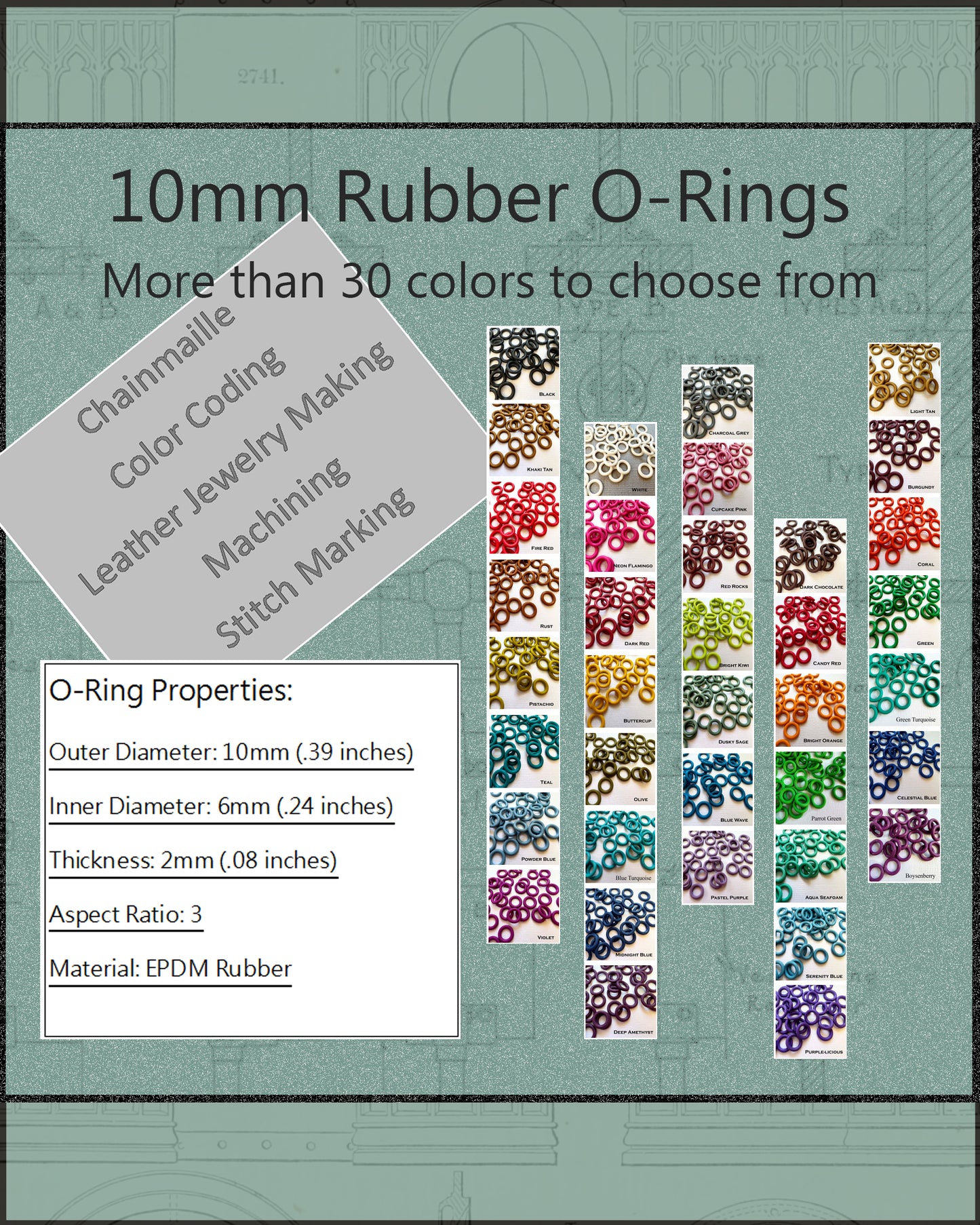 10mm Rubber O-Rings (ID: 6mm) - choose color & quantity