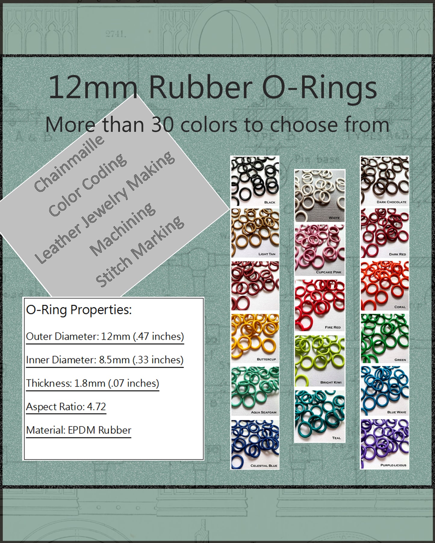 12mm Rubber O-Rings (ID: 8.5mm) - choose color & quantity