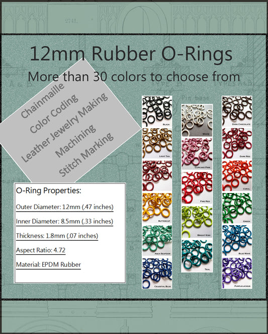 12mm Rubber O-Rings (ID: 8.5mm) - choose color & quantity