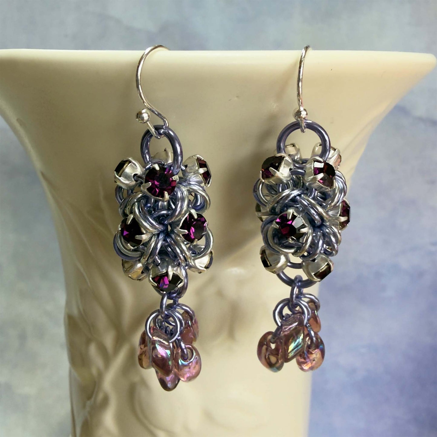 Rhinestone Tube & Long Magatamas Earrings Kit with Video Class - Lavender, Silver & Amethyst