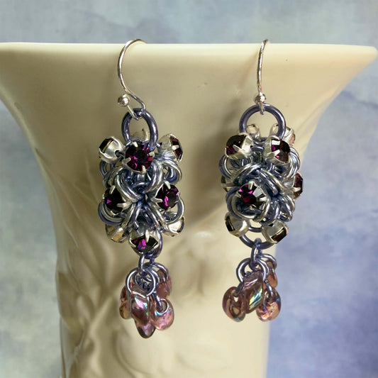 Rhinestone Tube & Long Magatamas Earrings Kit with Video Class - Lavender, Silver & Amethyst
