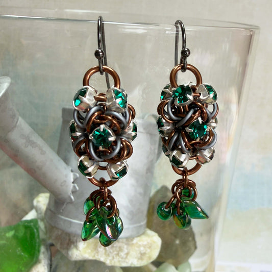 Rhinestone Tube & Long Magatamas Earring Kit with Video Class - Brown, Matte Gunmetal & Emerald