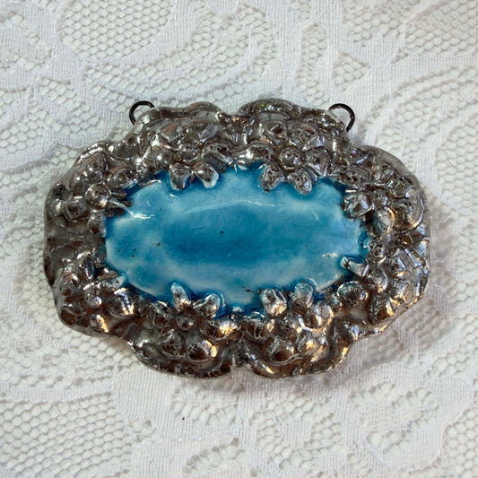 Turquoise Rococo Pendant (1 1/2" x 2") - OOAK Ceramic