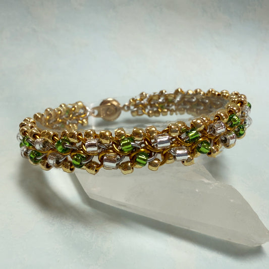 Unbalanced Bias Bead Bracelet Kit with Video Class - Gold and Silver with Silver Lined Crystal & Lime