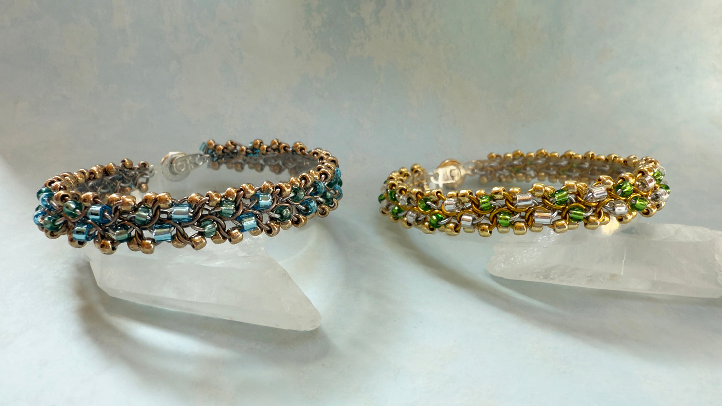 Unbalanced Bias Bead Bracelet Kit with Video Class - Gold and Silver with Silver Lined Crystal & Lime