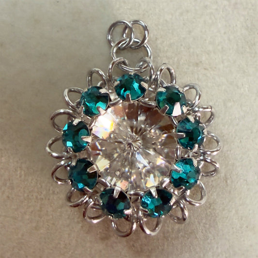 Rose and Rivoli Pendant Mini Kit with Video Class - Silver, Blue Zircon & Crystal (December)
