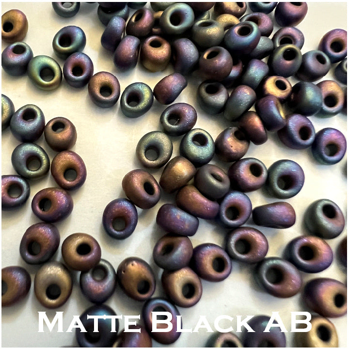 Miyuki 4mm Magatama Seed Bead Opaque Matte Black AB 23g Tube (401FR)