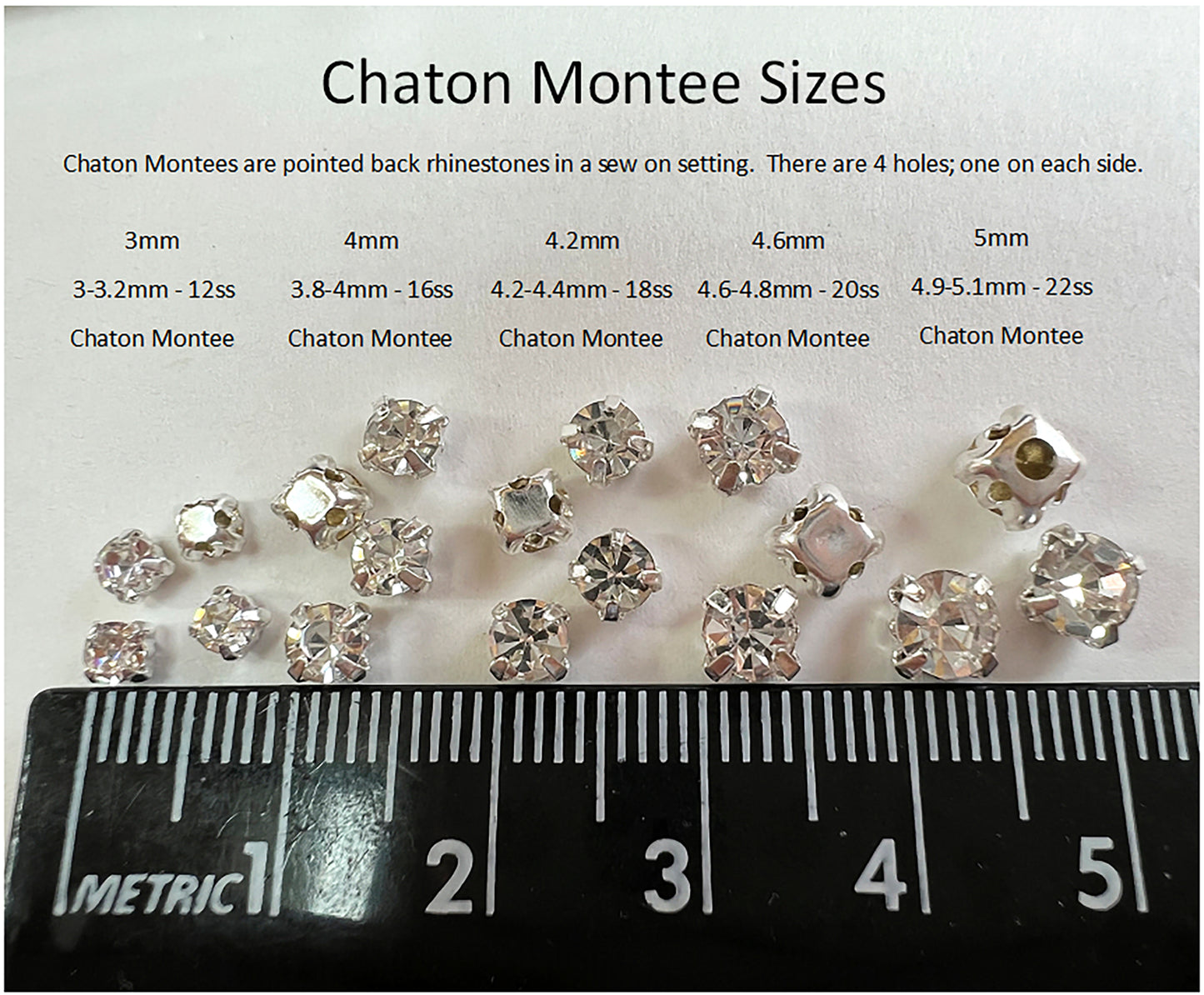 Rhinestones and Chatons Sizes Reference Charts