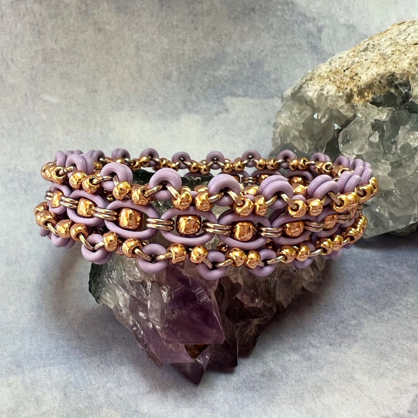 Lacy Geometric Beaded Stretch Bracelet Kit with Video Class - Pastel Purple & Rose Gold