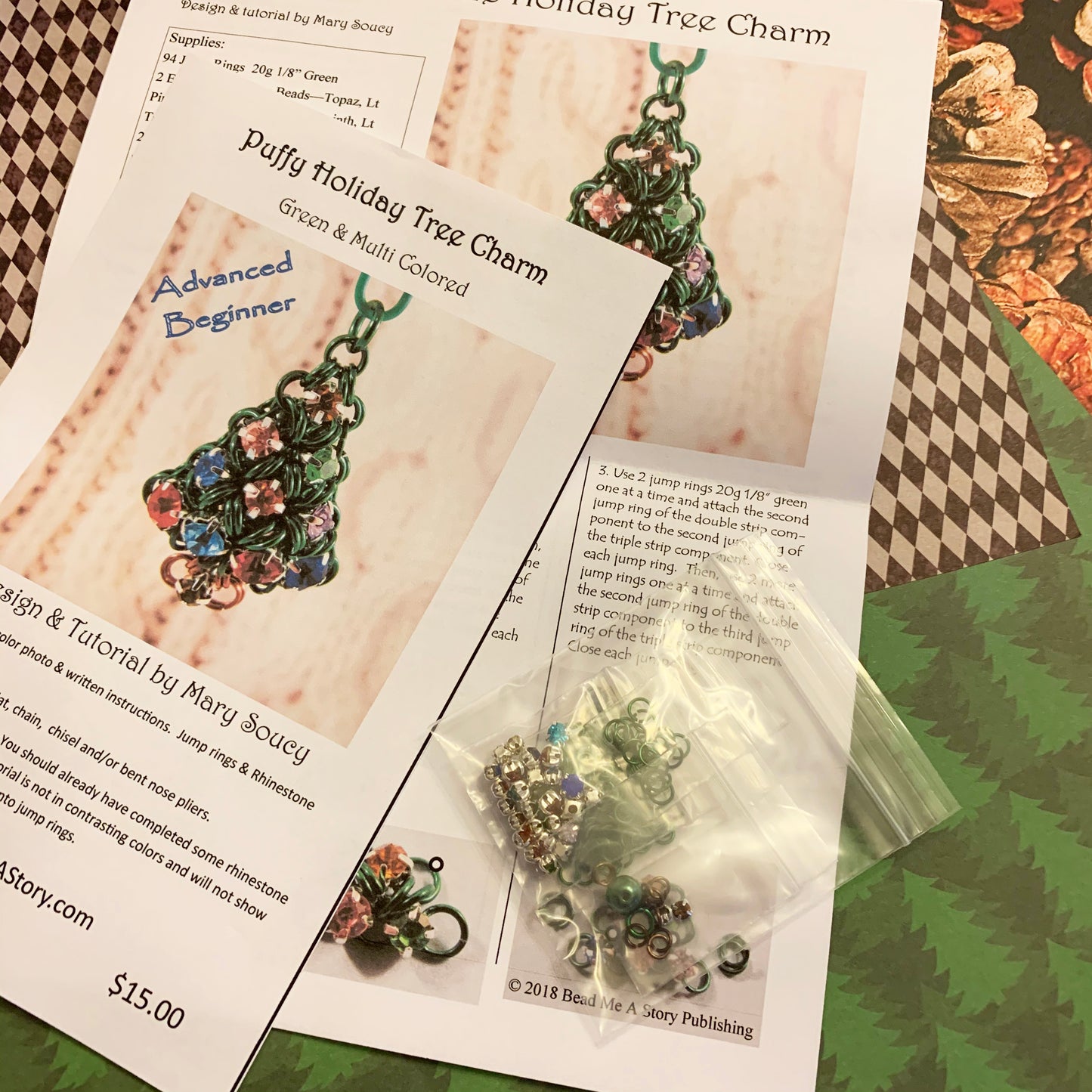 Rhinestone Christmas Tree Pendant Kit with Video Class - Green & Multicolor