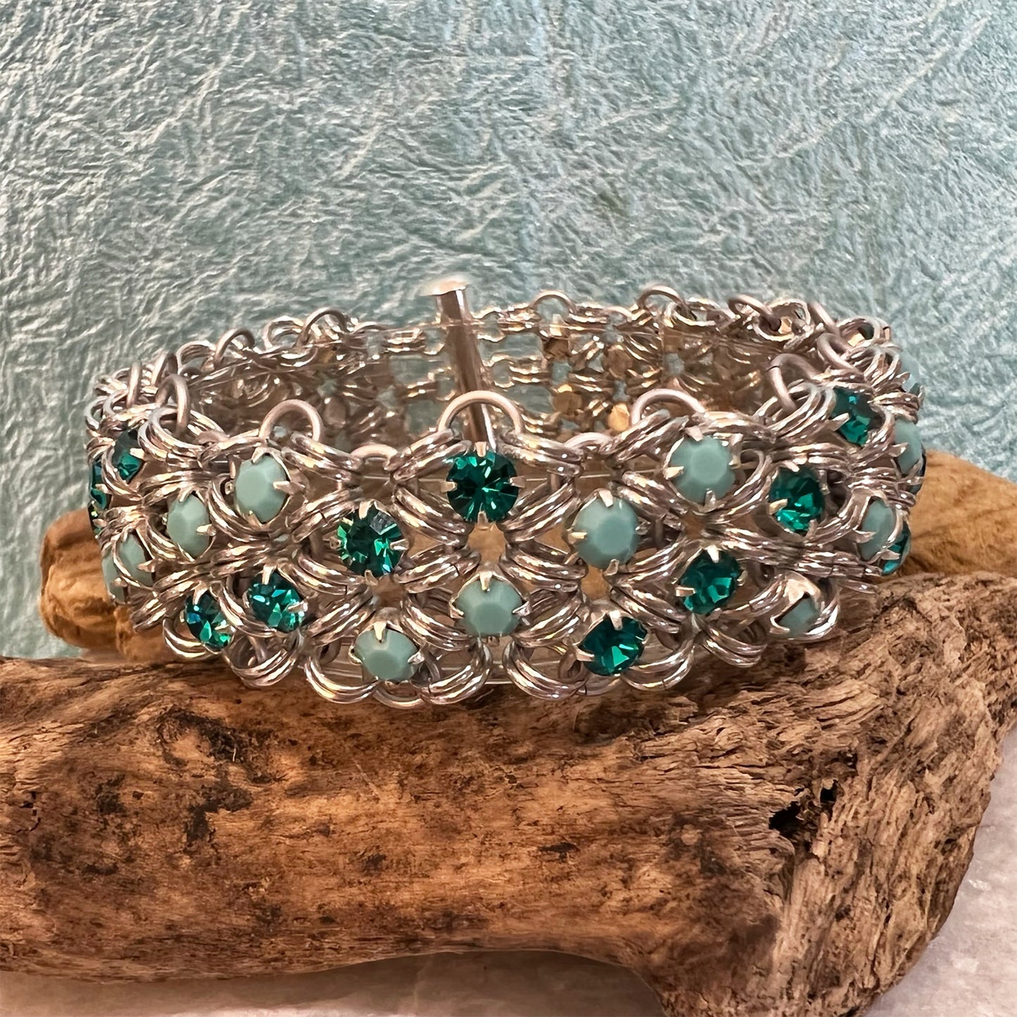 Rhinestone Double Diagonal Sparkle Bracelet Kit with Video Class - Silver, Turquoise & Blue Zircon