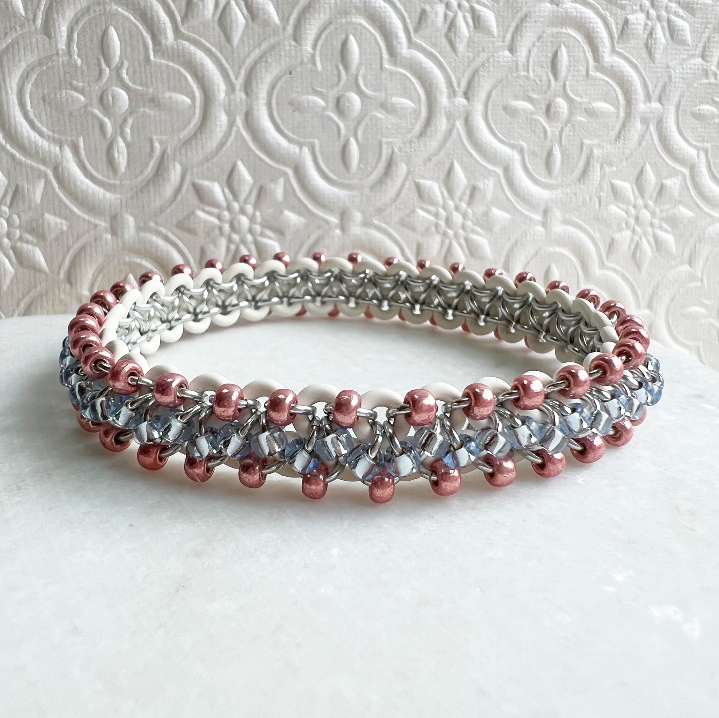 Zipper Bracelet Mini Kit with Video Class - White, Silver, Coral & Light Sapphire